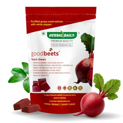 Herbal Daily GoodBeets Chew (60 Gummies) Help in PCOD Management, White Discharge | Boost Energy & Better Sleep, Clear Skin, Reduce Pimple | Made with Beetroot Powder, Pomegranate, Grape Seed Extract