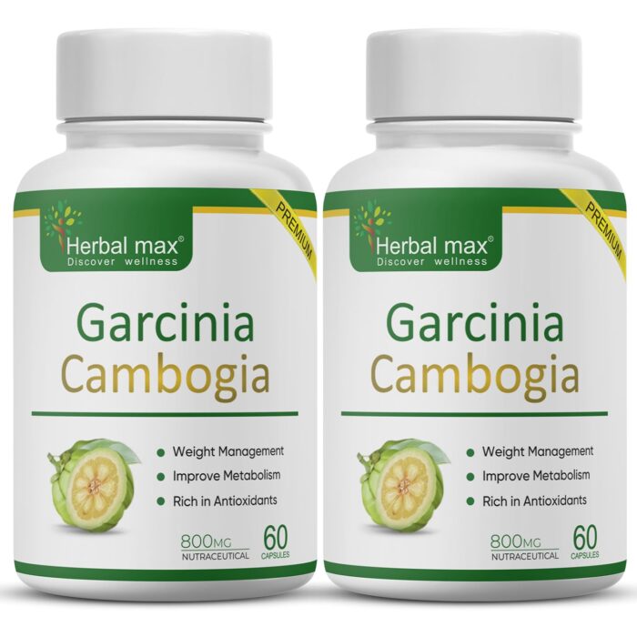 Herbal max Garcinia Cambogia Capsule with 60% HCA & Green Tea Extract, 60 Capsules (800mg) Pack of 2 | Natural Weight Management | Improves Digestion for Men & Women