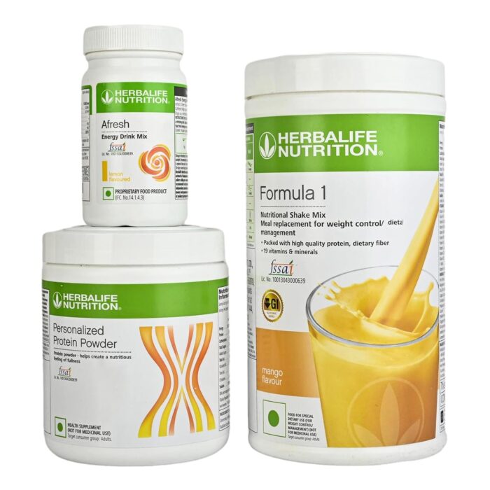 Herbalife Formula 1 Nutritional Shake Mango (500g), Formula 3 Protein Powder (200g) & Afresh Energy Drink Lemon (50g) | Pack of 3