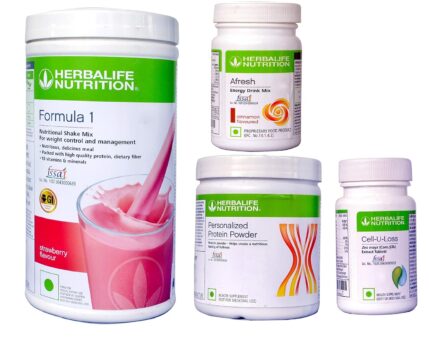 Herbalife nutrition weight loss package pack of 4 Strawberry 500 g, protein 200 g, cell u loss, afresh energy drink mix - (Cinnamon)