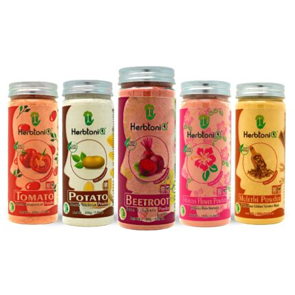 HerbtoniQ 100% Natural Pack of 5 Powders for Face Pack, Face Wash, Scrub, Pigmentation, and Acne: Tomato, Potato, Beetroot, Hibiscus and Mulethi (850g)