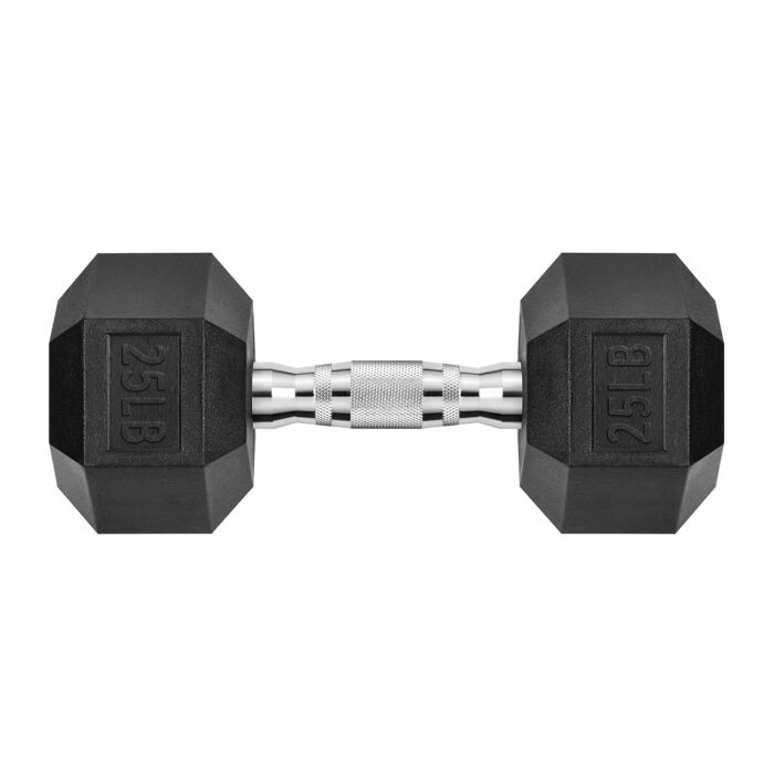Hex Dumbbell Rubber Encased Hex Dumbbell Exercise & Fitness Hex Dumbbell, Hand Weight For Strength Training / 25 LB