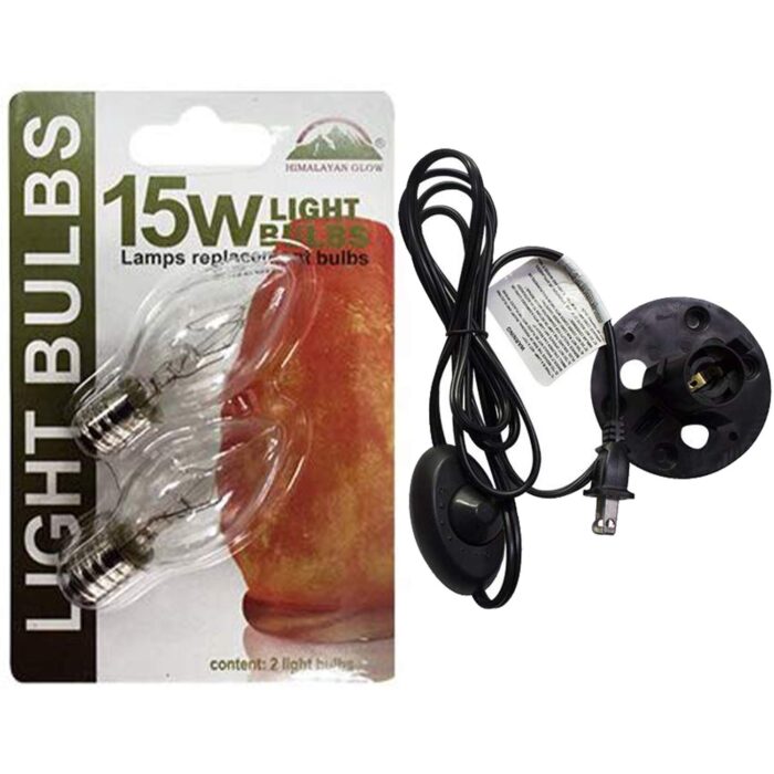Himalayan Glow HG-C01-2 Himalayan Salt Lamp Cord Replacement with Dimmer Switch and E12 Halogen Bulbs, 6 Feet Long with Base Assembly, Black