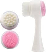 HomeAra 1 Pcs Manual Facial Cleansing Brush, Double Side Skin Care Facial Cleaning Brush, Silicone Facial Scrubber Manual Dual Face Wash Brush for Deep Pore Exfoliation Massaging (Pink)