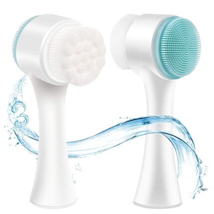 HomeAra Manual Facial Cleansing Brush, 2-in-1 Skin Care face Brush, Silicone Facial Scrubber Manual Dual Face Wash Brush for Deep Pore Exfoliation Massaging (Blue)