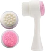 Hooipo 2 in 1 Facial Cleansing Brush Silicone Manual Double Sides Facial Scrub deep Cleansing Skin Keratin Cleaning System Super Soft Massage pores Suitable for All Types of Skin (Pink)