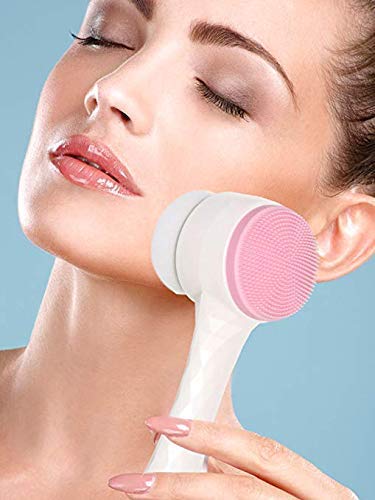 INCLUSSHOP® Facial Cleaning Brush Double Sided Deep Pore Cleaning Manual 2-in-1 Face Cleansing Exfoliating Brush Facial Wash Massage Soft Silicone Scrubber