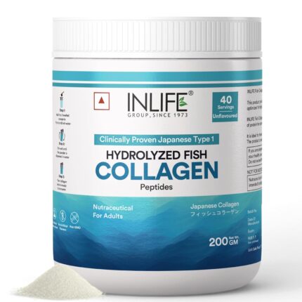 INLIFE Japanese Marine Collagen Supplements | Clinically Proven Ingredient | Hydrolyzed Fish Collagen Powder for Skin, Hair & Joints for Women & Men (Unflavored)