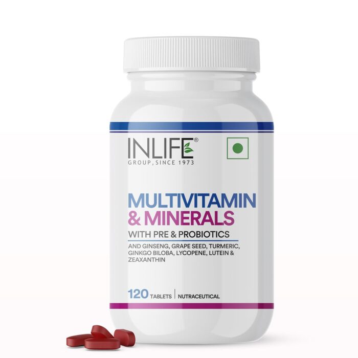 INLIFE Multivitamin Tablets For Men & Women with Ginseng & Prebiotic Probiotic | Multivitamin Supplement with Vitamin B12, C, D, E, Zinc & Biotin Nutrition Tablet (120 Tablets)