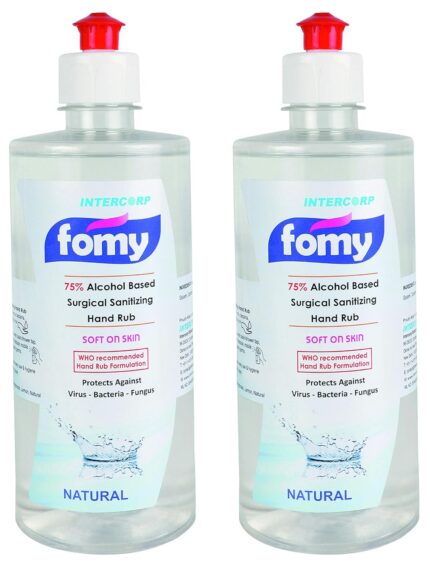 INTERCORP FOMY Hand Sanitizer and Disinfectant 500 ml Each (Natural – Pack of 2) | Liquid Sanitizer | Sanitizer Liquid 500ml | Hand Sanitizer Combo Pack Offer