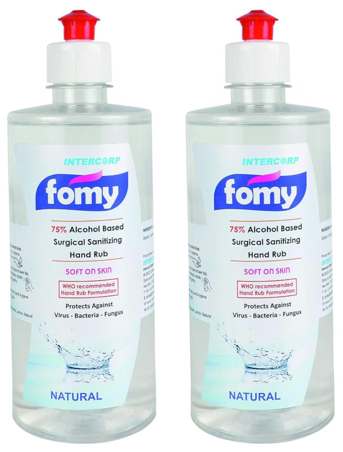 INTERCORP FOMY Hand Sanitizer and Disinfectant 500 ml Each (Natural – Pack of 2) | Liquid Sanitizer | Sanitizer Liquid 500ml | Hand Sanitizer Combo Pack Offer