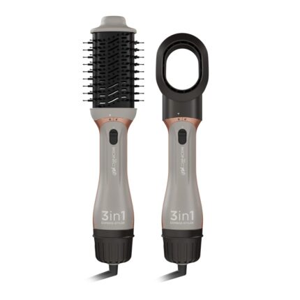 Ikonic 3 in 1 Express Styler Grey, Professional Volumizer Blow Dryer 1200W Hot Air Brush for Women Innovative Air Flow Vents Mixed Styling Bristles Ceramic Titanium Tourmaline-Coated Brush Head
