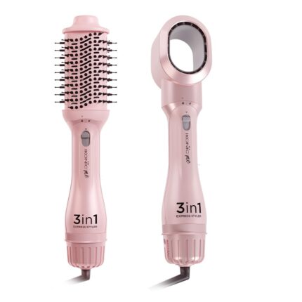Ikonic 3-in-1 Express Styler Hot Air Brush| 1.5-inch Barrel | Hair Dryer Hair Straightener Volumizer Blow Dryer Styling Tool,1200 Watt, Pink for women