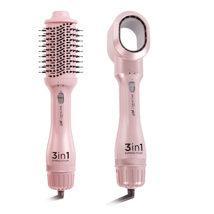 Ikonic 3-in-1 Express Styler Hot Air Brush| 1.5-inch Barrel | Hair Dryer Hair Straightener Volumizer Blow Dryer Styling Tool,1200 Watt, Pink for women