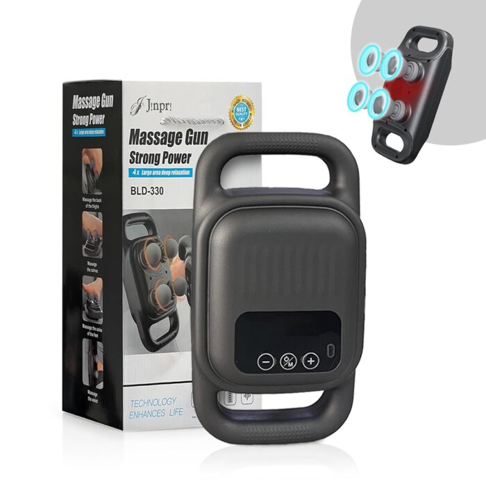 JINPRI Deep Tissue Massage Gun with 4 Interchangeable Heads - Muscle Massager for Back, Neck, and Body Pain Relief Rechargeable, Quiet, and Lightweight Therapy Device (4-Head)