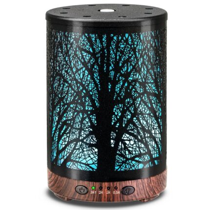 JOYOLO 120ml Essential Oil Diffuser, Metal Aromatherapy Diffuser, Cool Mist Humidifier with Auto Shut-off Protection, 7 Color Lights for Home, Office, Spa (Tree)