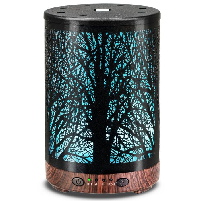JOYOLO 120ml Essential Oil Diffuser, Metal Aromatherapy Diffuser, Cool Mist Humidifier with Auto Shut-off Protection, 7 Color Lights for Home, Office, Spa (Tree)