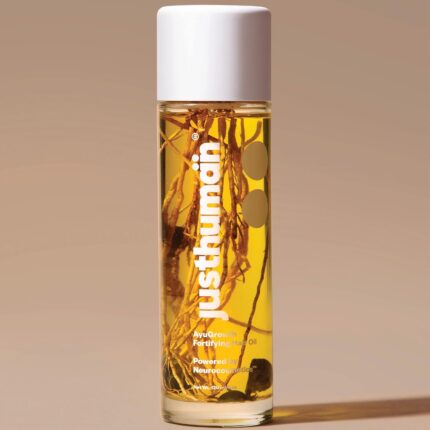 Justhuman AyuGrowth Fortifying Hair Oil, Amla, Brahmi, Bhringraj, Vertiver root & Ayurvedic, Clinically Proven 18-Oil blend,Reduces Hair Fall & breakage, Strengthens roots, 120ml