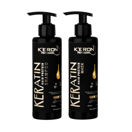 K'ERON Keratin Hair Protein Shampoo & Hair Mask Combo Pack, Sulphate & Paraben Free, Deep Hydration & Frizz Control for Dry Hair, Smooth, Silky, and Manageable Hair for Men & Women Net 500ml + 500G