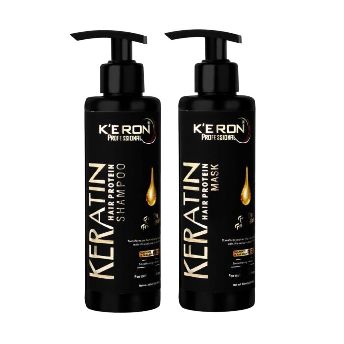 K'ERON Keratin Hair Protein Shampoo & Hair Mask Combo Pack, Sulphate & Paraben Free, Deep Hydration & Frizz Control for Dry Hair, Smooth, Silky, and Manageable Hair for Men & Women Net 500ml + 500G