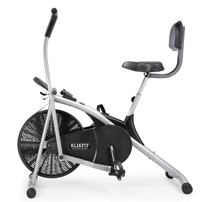KLIKFIT Air Bike Exercise Cycle Upright with Dual Moving Arms for Home Gym Cardio Full Body Weight Loss Workout Adjustable seat with Back Support (2CM)- Free Installation Support via Vedio call