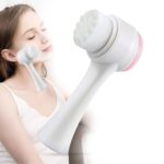 KOOSHLO Double-headed Manual Facial Cleansing Brush,Double Sides Face Brushs, 3D Stand Vertical Silicone Facial Wash Brush, 2 in 1 Facial Cleansing Brush Manual Dual-Action Face Brush (pink)