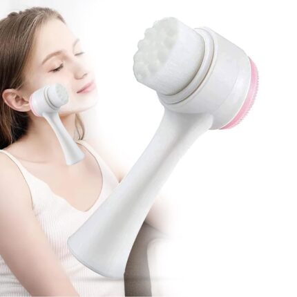KOOSHLO Double-headed Manual Facial Cleansing Brush,Double Sides Face Brushs, 3D Stand Vertical Silicone Facial Wash Brush, 2 in 1 Facial Cleansing Brush Manual Dual-Action Face Brush (pink)