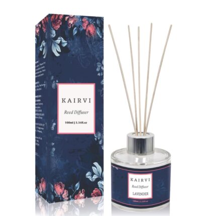 Kairvi 100Ml Lavender Reed Diffuser Set | Relaxing Aromatherapy with 5 Rattan Reeds | Long-Lasting Upto 35 Days for Home, Office & Bedroom | Luxury Fragrance Freshener, Stress Relief & Calm Atmosphere