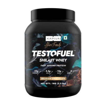 Kapiva Testofuel Shilajit Whey Protein| 25g Protein | 250mg Shilajit | 5.5g BCAA | Belgian Chocolate | Faster Absorption | Digezyme blend | WADA Compliant | 1Kg/ 2.2lb