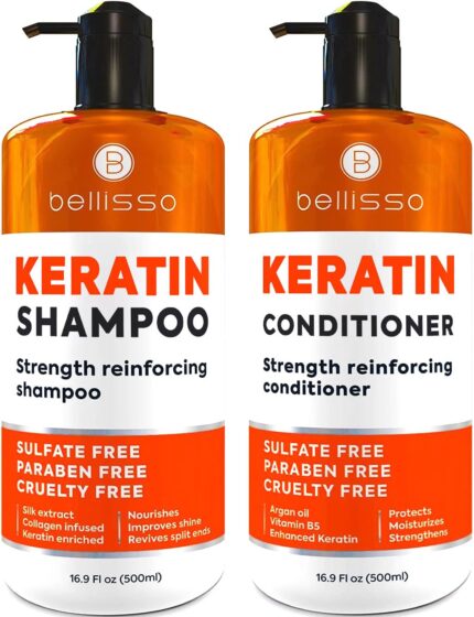 Keratin Shampoo and Conditioner Set - Sulfate Free Deep Treatment with Morrocan Argan Oil - Anti Frizz for Dry Hair and Extra Shine