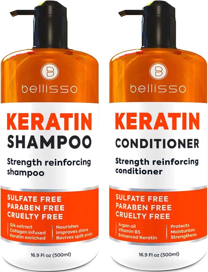 Keratin Shampoo and Conditioner Set - Sulfate Free Deep Treatment with Morrocan Argan Oil - Anti Frizz for Dry Hair and Extra Shine