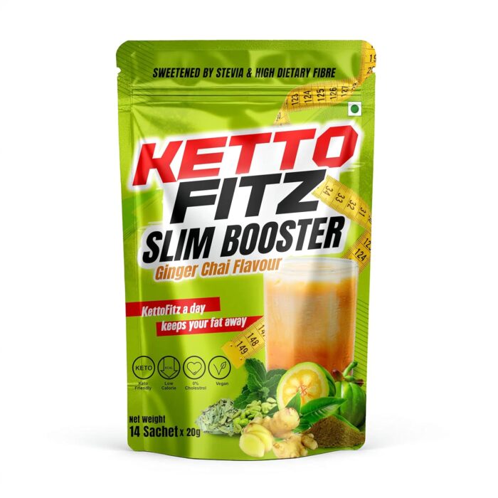 KettoFitz SlimBooster Ginger Chai | Keto Weight Loss Drink for Men & Women | Metabolism & Appetite Support | 14 Sachets + FREE Detox Tea & Stevia | Sugar-Free, Low Carb