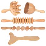 Komogir Maderotherapy Accessories 5-In-1 Professional Wood Therapy Massage Kit Wooden Swedish Cup Mushroom Massager Roller Stick Contouring Board For Anti-Cellulite,Body Sculpting