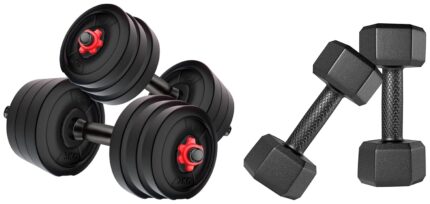 Kore DM-10KG-COMBO16 Home gym & Fitness Kit, 2.5 kg x 4 (PVC, Adjustable, Black) & Kore PVC DM-2kg-Combo 161 Dumbbells Set and Fitness Kit for Men and Women Whole Body Workout (Fixed, Black)