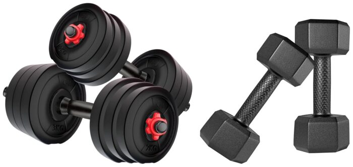 Kore DM-10KG-COMBO16 Home gym & Fitness Kit, 2.5 kg x 4 (PVC, Adjustable, Black) & Kore PVC DM-2kg-Combo 161 Dumbbells Set and Fitness Kit for Men and Women Whole Body Workout (Fixed, Black)
