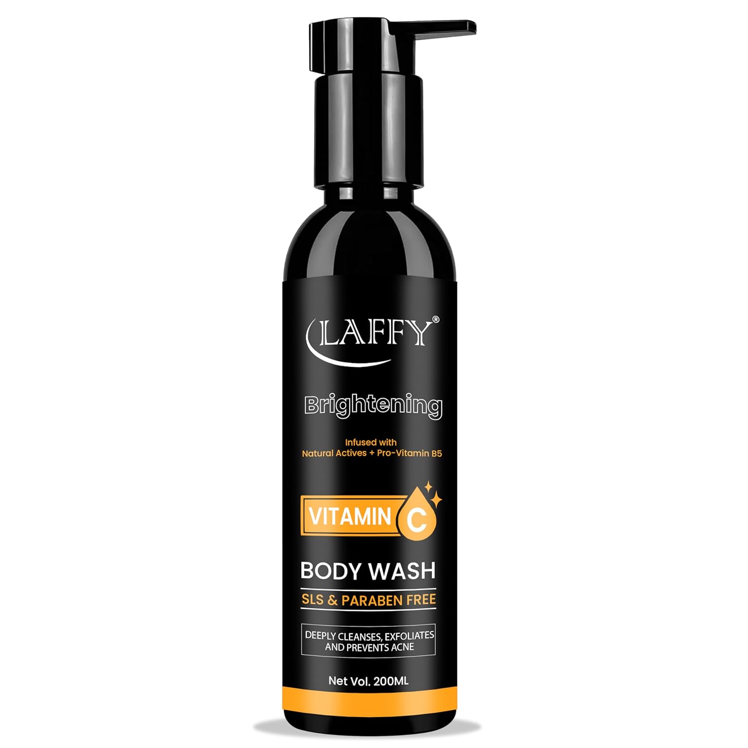 LAFFY - Refreshing Body Wash (200ml) | Gently Cleanses & Hydrates Skin | With Natural Extracts & Antioxidants | Daily Body Cleanser for All Skin Types (Pack of 1, Vitamin C)