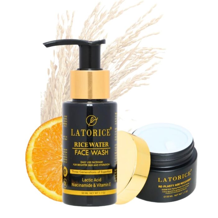 LATORICE Unisex Rice Water Face Wash and Niacinamide Face Cream with Collagen and Hyaluronic Acid | Helps to Reduce Sun Spot Melasma Freckles | Skincare Set for All Skin Types (Pack of 2)