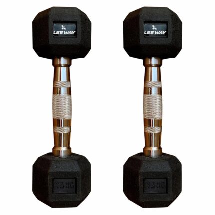 LEEWAY Hex Dumbbells Weights Pack (2.5 kg*2)| Dumbbells set for home gym, Gym dumbbell set, Rubber Encased Hex Fixed Dumbbell Weight, Dumbells2.5kg pair for women, Dumbbell sets online Hexa, Rubber dumbbell set Home Gym Equipment (2.5Kg Pair)
