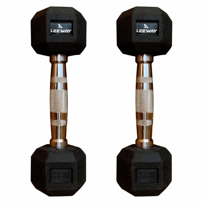 LEEWAY Hex Dumbbells Weights Pack (2.5 kg*2)| Dumbbells set for home gym, Gym dumbbell set, Rubber Encased Hex Fixed Dumbbell Weight, Dumbells2.5kg pair for women, Dumbbell sets online Hexa, Rubber dumbbell set Home Gym Equipment (2.5Kg Pair)