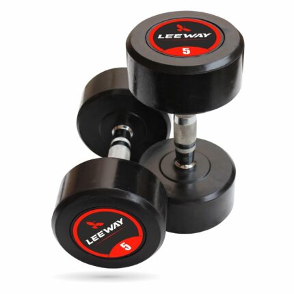 LEEWAY Rubber Coated Bouncer Dumbbells Weights, (5kg Pair)| Professional Round Dumbbells, Dumbbell Set, Dumbbell Set for home workout, Gym Dumbbell Set, Dumbbell Set of 2 (5kg Pair), black