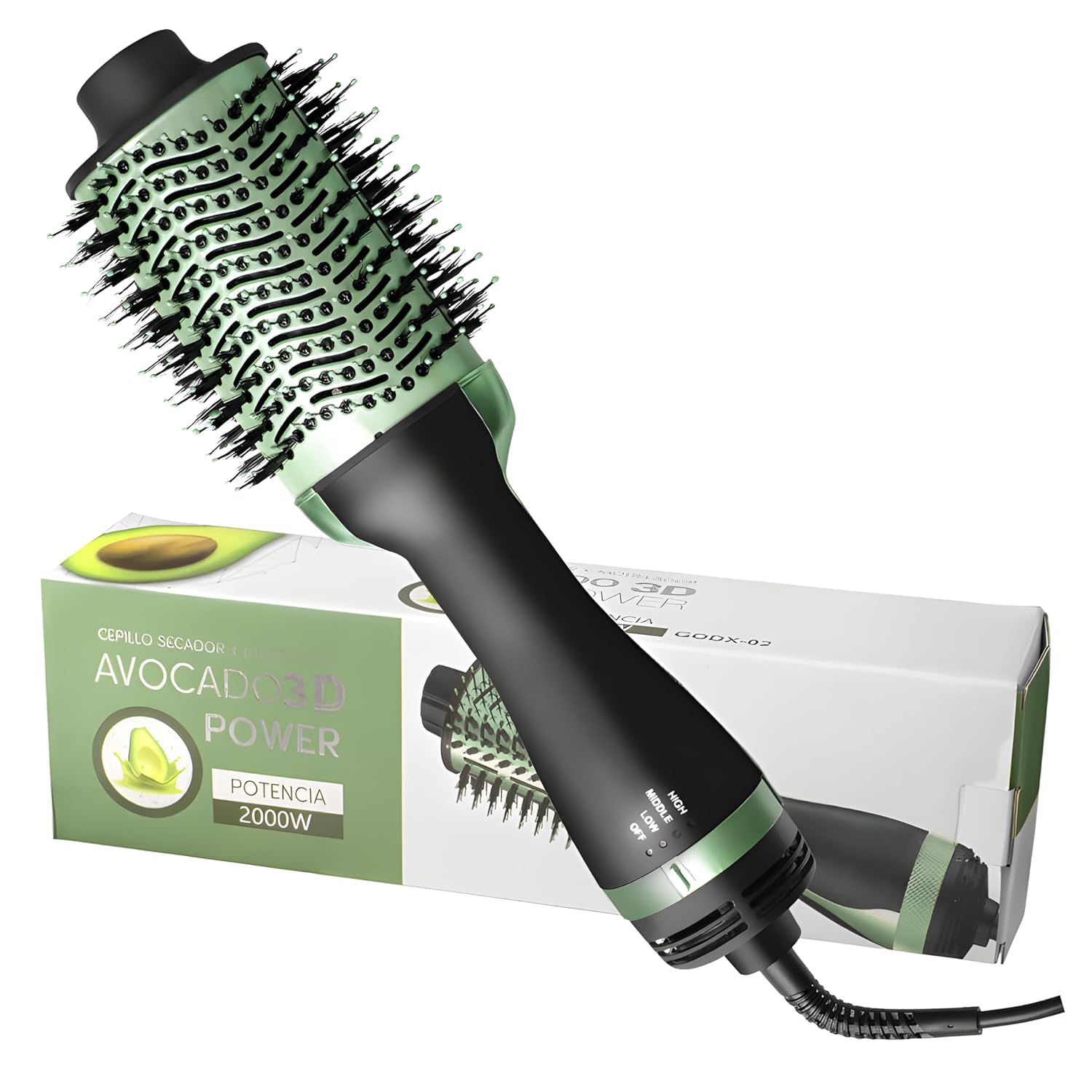 LEMINTX 2000W One-Step Hair Dryer Brush with Negative Ion Ceramic Technology – 3-in-1 Blow Dryer, Volumizer, and Styler for Frizz Control and Shine – Green