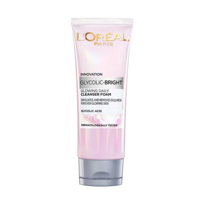L'Oreal Paris Glycolic Bright Daily Foaming Face Cleanser, 100ml | Glycolic Acid Face Wash for Dull Skin | Daily Glowing Facial Cleanser | Suitable for All Skin Types