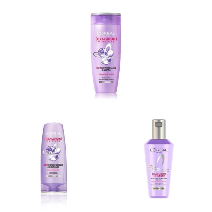 L'Oreal Paris Hyaluron 72HR Moisture Filling Shampoo 340ml + Conditioner 180ml + Hyaluron Moisture Hair Serum 40ml - Moisturizing Hair Care Set for Dry, Dull Hair