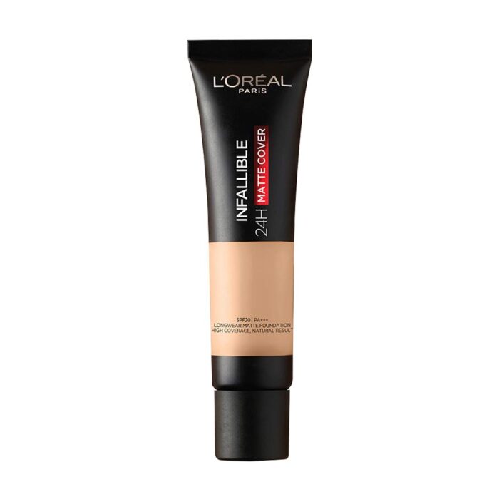 L'Oréal Paris Liquid Foundation, Waterproof, Sweatproof and Heatproof, Oil-Control, Infallible 24H Matte Cover, 250 Radiant Sand, 30 ml