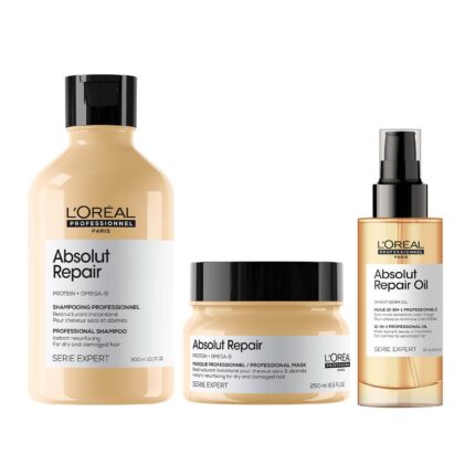 L'Oréal Professionnel Serie Expert Absolut Repair Shampoo 300ml, Hair Mask 250ml & Hair Serum 90Ml, With Protein and Omega-9, For Dry And Damaged Hair
