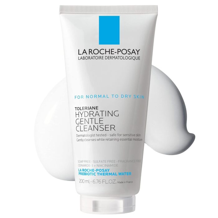 La Roche-Posay Toleriane Hydrating Gentle Facial Cleanser, Daily Face Wash with Ceramide and Niacinamide for Normal to Dry Sensitive Skin, Oil-Free, Fragrance Free