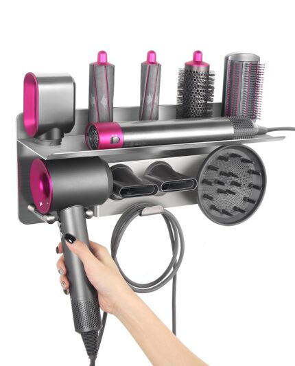 LandHope Hair Dryer Holder for Dyson Supersonic Hair Dryer, for Dyson Airwrap Styler Organizer Shelf 2in1 Wall Mounted Stand Fits Curler Diffuser Two Nozzles for Bathroom, Hair Salon Barbershop