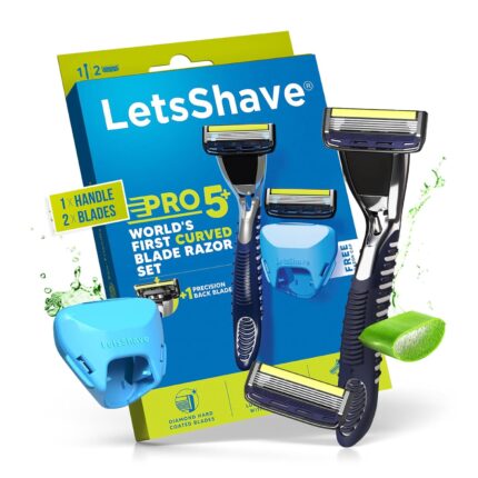 LetsShave Pro 5 Shaving Razor for Men with 2 Blades & 1 Handle + Cap, World's First Curved Blade-Razor, Face & Head Shaving Kit
