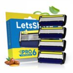 LetsShave Pro 6 Advance Manual Shaving Razor Blades Refills (Cartridge), Pack of 4, World's First 6-Blade & Precison Back Blade with Argan Oil & Aloe Vera Infused Moisture Bar, Blades for Men