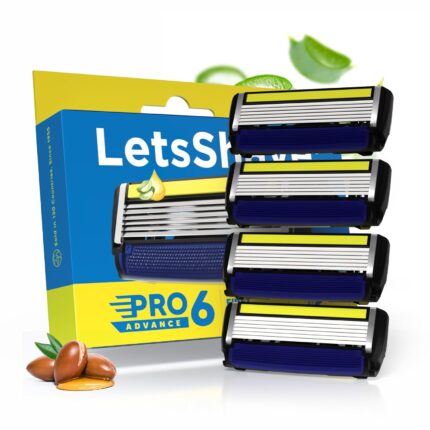 LetsShave Pro 6 Advance Manual Shaving Razor Blades Refills (Cartridge), Pack of 4, World's First 6-Blade & Precison Back Blade with Argan Oil & Aloe Vera Infused Moisture Bar, Blades for Men